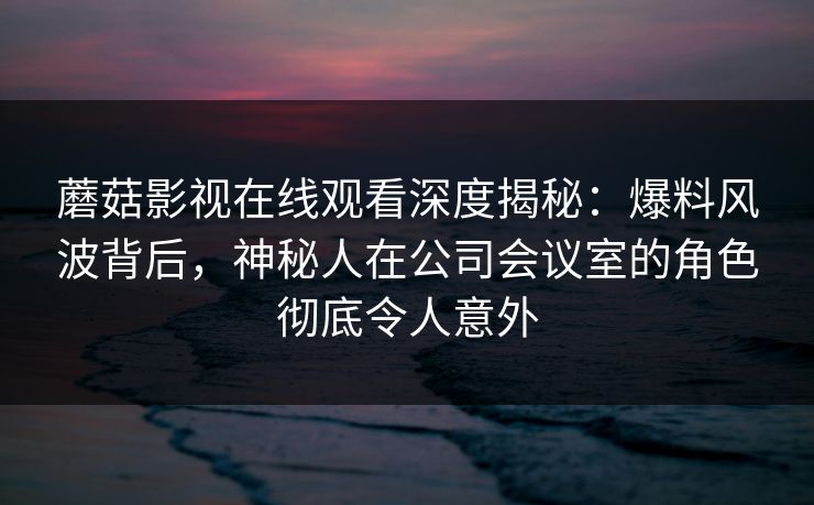 蘑菇影视在线观看深度揭秘：爆料风波背后，神秘人在公司会议室的角色彻底令人意外